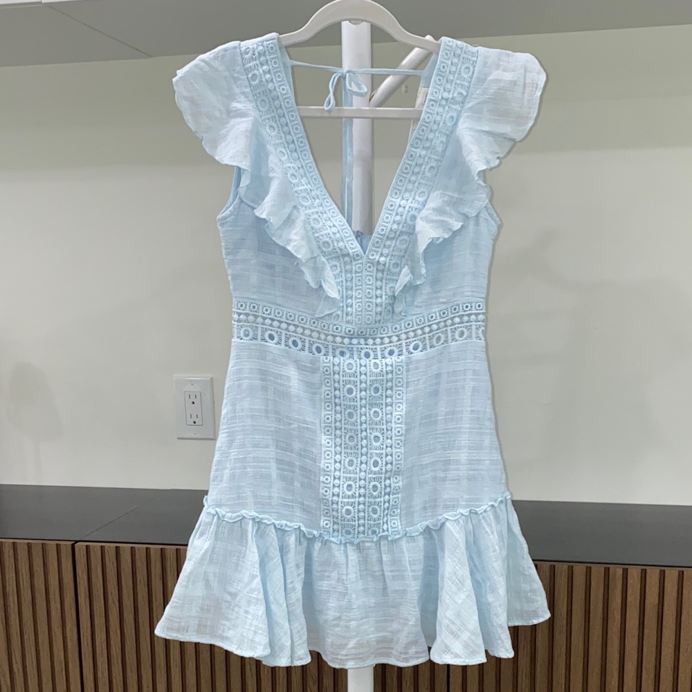 JUN & IVY POWDER BABY BLUE COTTON EYELET RUFFLE SUNDRESS SMALL